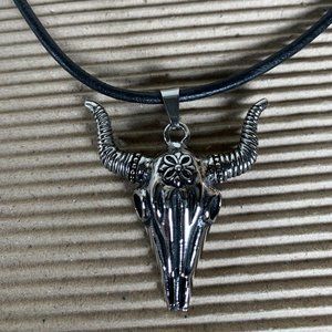 NEW 316L Stainless Steel Bull Head Pendant on a Black Cord Necklace